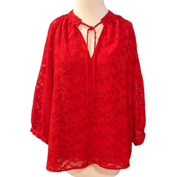 Jade Melody Tam Tops - Jade Melody Tam Womens Red Lace Peasant Blouse Size Large